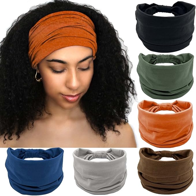 Olbye Wide Headbands Women Knotted Turban Headband Elastic Non Slip Hairbands Yoga Workout Head Wraps Running Sweatbands Boho Head Bands Fashion Hair Accessories for Women Pack of 6