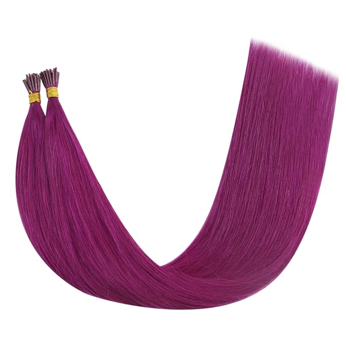 YoungSee Purple I Tip Hair Extensions 16 inch I Tip Hair Extension Human Hair 25g Pre Bonded 40 Strands Itip Hair Extensions Real Human Hair Silky Purple for DIY