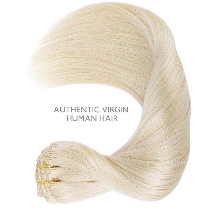 WENNALIFE Clip in Hair Extensions Real Human Hair, 16 Inch 120g 7pcs Platinum Blonde Hair Extensions Clip in Human Hair Remy Clip in Hair Extensions Real Human Hair Double Weft