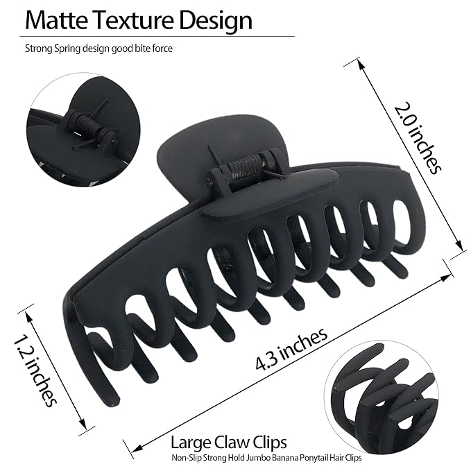 OWIIZI Big Hair Claw Clips for Women - Long Thick Hair 4.3" Nonslip Jumbo Clips With Strong Hold, Large Clamps for Styling (3 Packs)