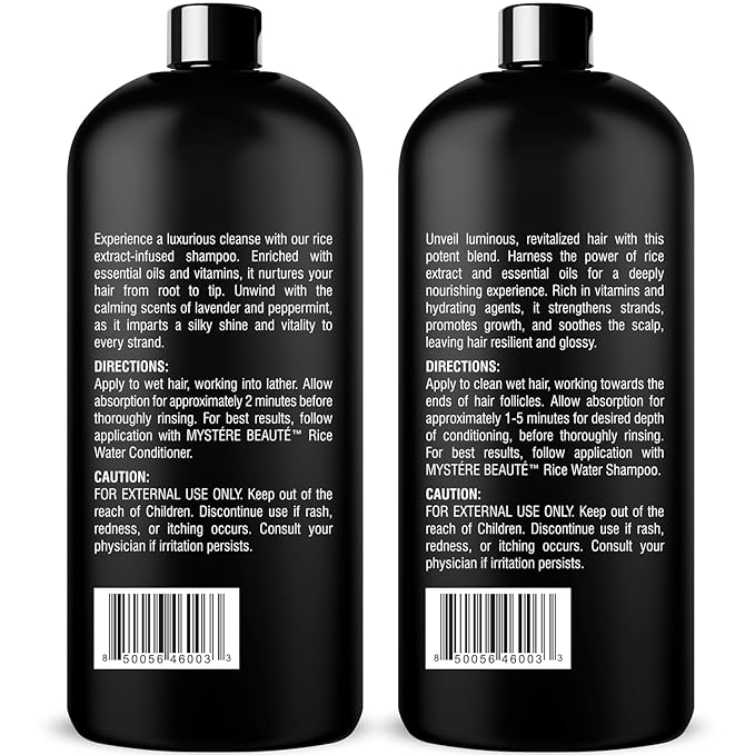 Rice Water Shampoo and Conditioner Set - Ultra-Nourishing Hair Care Set, Promotes Growth, Revitalizes Shine, and Shields from Damage - Infused with Essential Oils - 16 fl oz Each