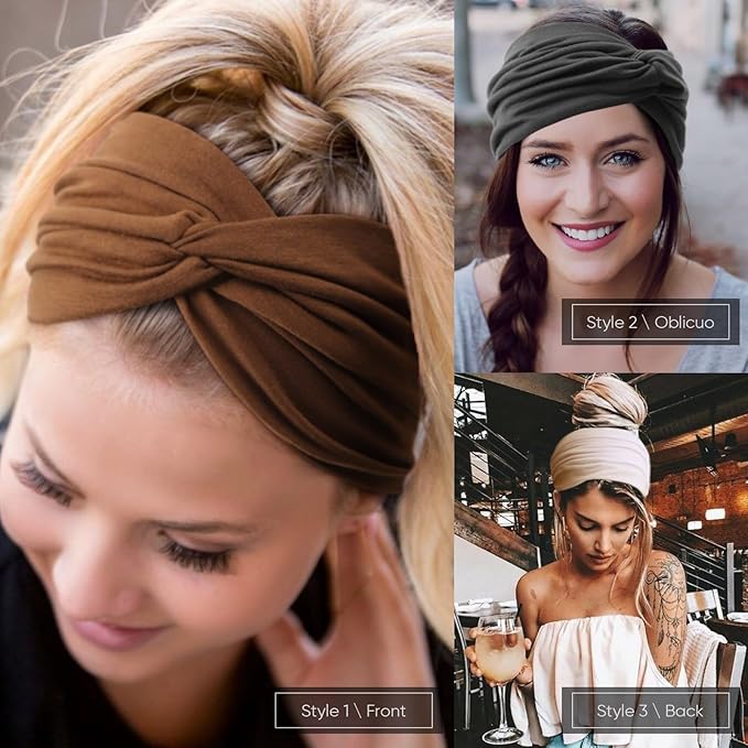 DRESHOW 6 Pack Extra Wide Headbands for Women Large Turban Headband Boho Head Wrap Elastic Hairbands Hair Twisted Knot Hair Accessories