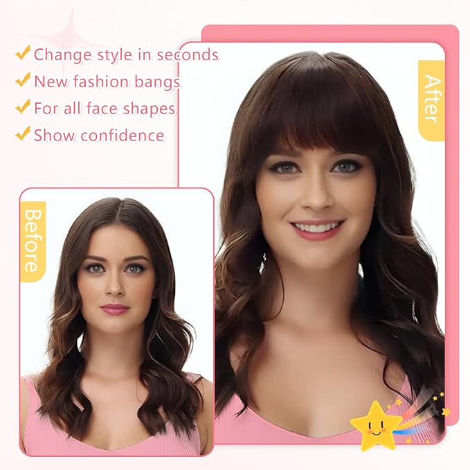 Clip in Bangs 100% Real Human Hair, Wispy Bangs Hair Clip, Fake Bang Fringe with Temples Hairpieces for Women Daily Wear (Natural Black, Wispy Bangs)
