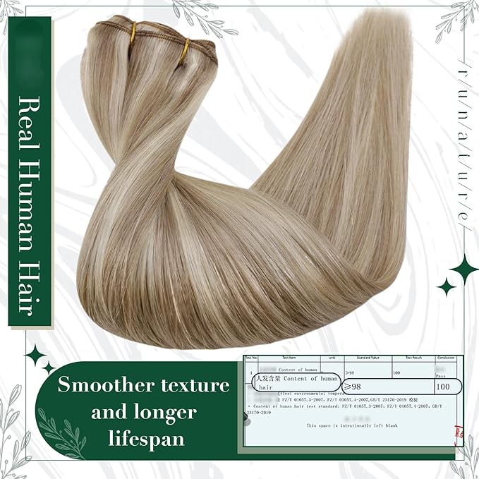 RUNATURE Human Hair Clip in Extensions, Clip in Hair Extensions Real Human Hair for Women, Double Weft Straight Remy Hair, Add Length, 18 Inch 50g 3pcs #8P60 Ash Brown Highlight Platinum Blonde