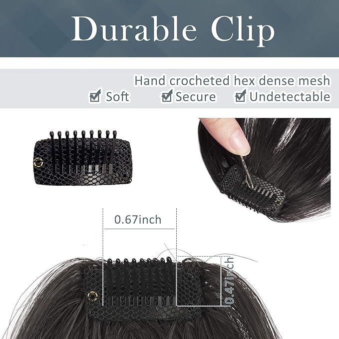 BARSDAR Real Human Hair Clip in Bangs - 100% Human Hair Clip in Bangs for Women - Brown Wispy Bangs Extensions Fringe with Temples Dyeable Real Hair Bangs Hairpieces - Dark Auburn Brown
