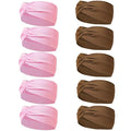 10 Pcs Wide Absorbent Sport Headbands for Women, Non-Slip, Stretchy, Soft Cotton Twist Knotted Hair Bands for Daily Workout Yoga Running Sports (Dark Brown, Light Pink)