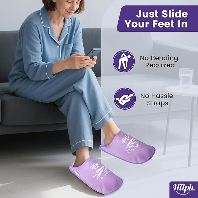 Hilph Foot Ice Pack Slippers for Plantar Fasciitis 2 Packs, Reusable Hot Cold Packs Gel Ice Slipper for Foot and Broken Toes, Gout, Foot Surgery, Neuropathy, Diabetic, Swollen, Purple