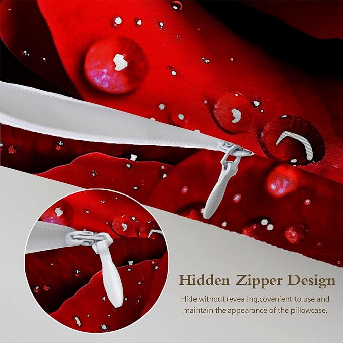 Imitation Silk Pillow Case for Hair and Skin Vintage Red Rose 1 Pack Satin Pillow Case Standard Size with Hidden Zipper Smooth Cooling Pillow Cover for Sleeping 20”x26”