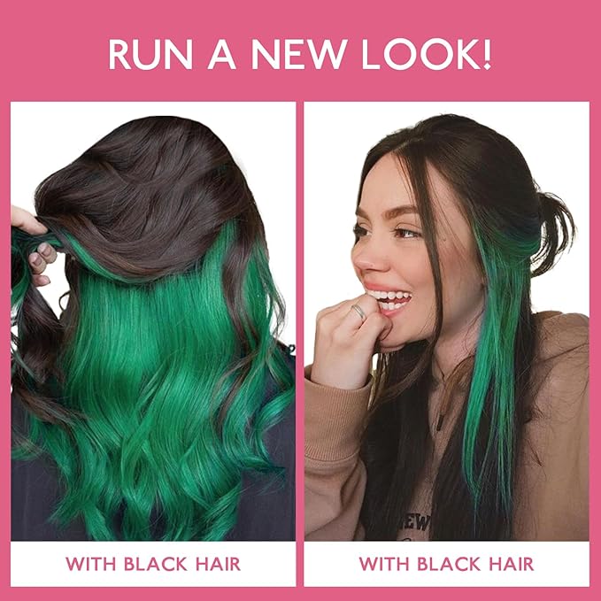WENNALIFE Green Clip in Hair Extensions Real Human Hair 35g 6pcs 24 Inch Colored Hair Extensions for Kids Women Colorful Hair Pieces Pop-up Style Straight Extensiones De Cabello Humano Con Clip
