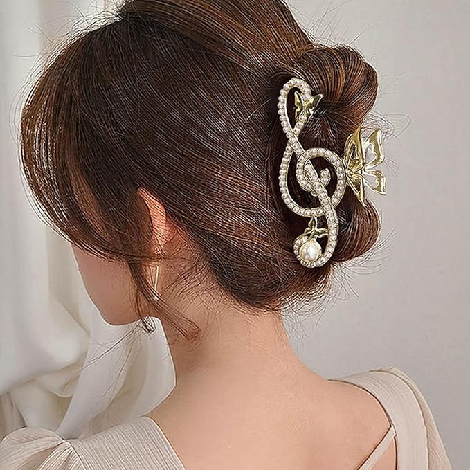 Gold Music Note Hair Clip, Metal Claw Clips for Women Girls Musical Score Hair Design Hair Accessories Strong Hold Jaw Clips for Thick Hair