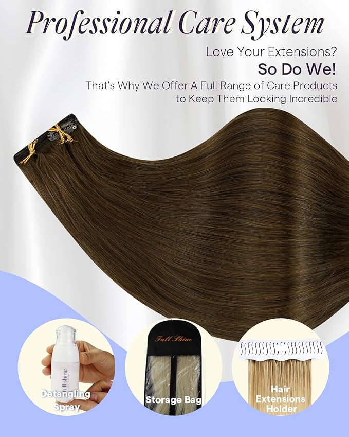 Full Shine 24 Inch Clip in Hair Extensions Human Hair Golden Brown Remy Hair Extensions Brunette Human Hair Clip in Extensions for Women Extra Volume 7 pcs