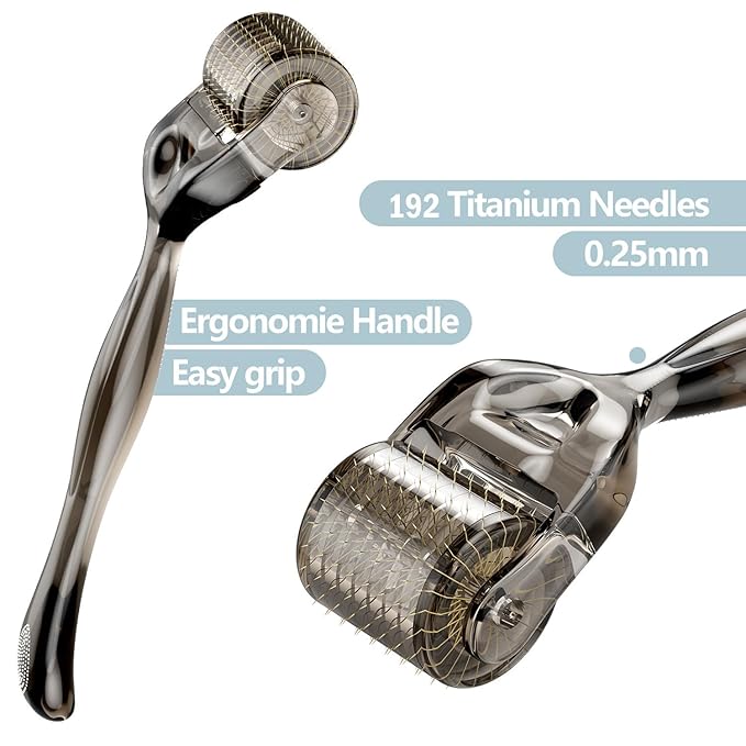 Derma Roller 0.25mm Titanium, 192 Micro Needle Roller - Beard Face Dermal Roller (Crystal Black)