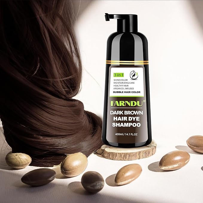 Dark Brown Hair Dye Shampoo, 3 in 1 Instant Hair Color with 15 Min Gray Coverage, Natural Semi-Permanent Herbal Shampoo for Men & Women