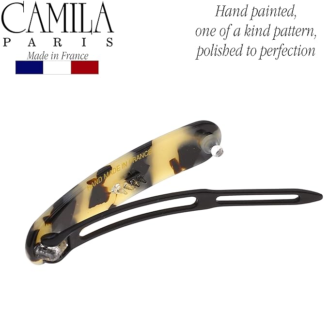 Camila Paris CP2806 French Hair Barrette Clip for Girls, Handmade, White Tokyo, Metal-Free Closure Strong Hold Grip Hair Clips for Women, No Slip Durable Styling Girls Hair Accessories, Made in France