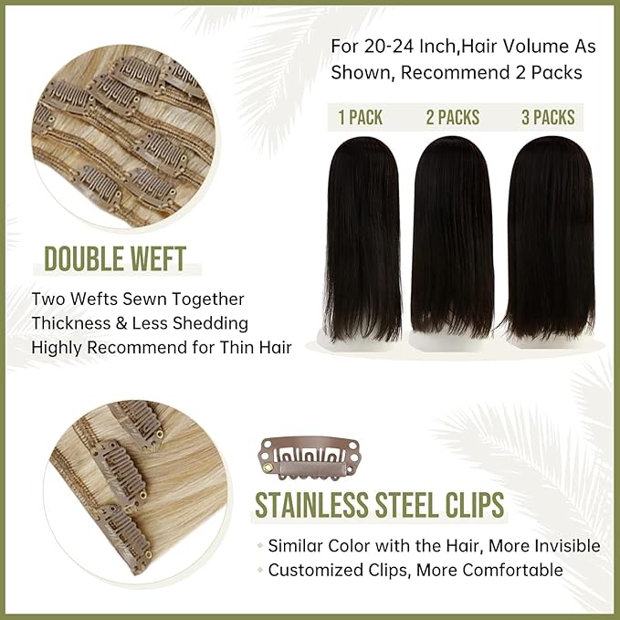 Full Shine Clip in Hair Extensions Human Hair Blonde Clip in Real Human Hair Extensions Honey Blonde Highlighted Platinum Blonde 120 G 16 Inch