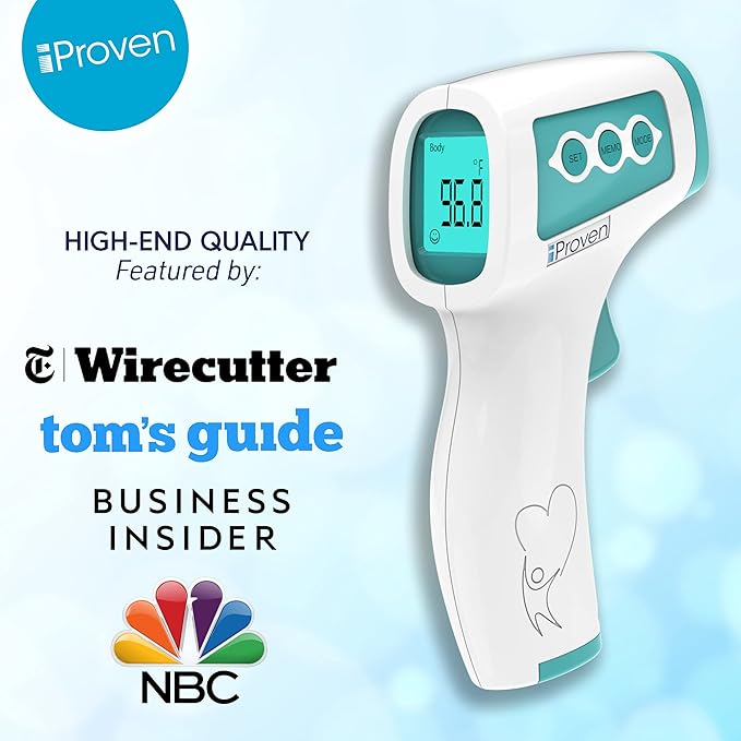 Infrared Forehead Thermometer for Adults and Infants, Touchless iProven Thermometer, 1sec Instant Accurate Readings, 3 in 1 Including Fever Alarm, Silent & Memory Mode