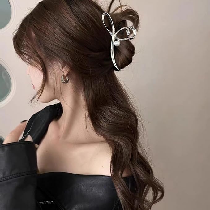 Metal Bow Hair Claw Clips Large Bow Hair Clips Silver Bowknot Jaw Clip for Thin Thick Hair Strong Hold Nonslip Stylish Hair Accessories for Women Girls