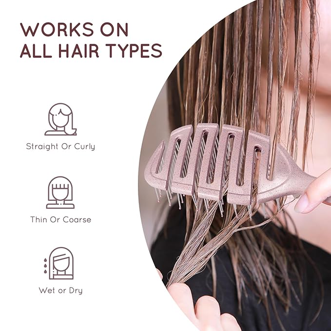 Detangler Hairbrush, Vented Detangling Brush for Straight, Wavy, Curly and Fine Hair, Quick Smoothing for Women and Men, Eco-Friendly & Sustainable Material (Pink)