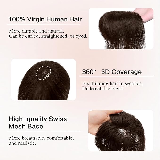 Hair Toppers for Women Real Human Hair 3D Bangs Clip 100% Human Toppers for Women 10 Inch Clip in Bangs Hairpieces (Dark Brown)