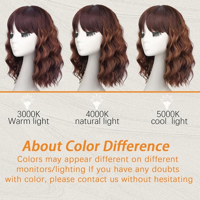 Nnzes Short Wavy Wig with Bangs for Women Shoulder Length Bob Curly Women's Charming Synthetic Natural Wavy Brown highlight Heat Resistant Hair for Daily Party Use