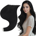 Full Shine Black Hair Extensions Skin Weft Color Jet Black 16 Inch Seamless Soft Natural Tape in Remy Invisible Human Hair Extension for Women 20Pcs 50Grams Brazilian Silky Add Volume