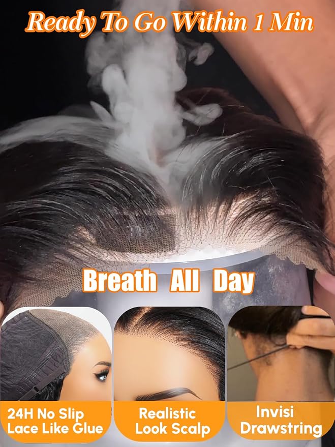 Julia Hair No Slip Yaki Straight 7x5 Lace Closure Glueless Drawstring Wig Flexible Mesh Cap Bye-Bye Slip Pre Cut HD Lace Front Pre Everything Bleached Knots Wear and Go Wig,Zero Slip Hold 22 Inch