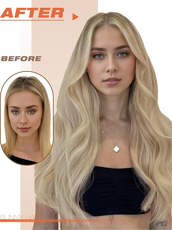 Sunny Hair Tape in Hair Extensions Real Human Hair Invisible Remy Hair Extensions Tape ins for Women Ash Blonde Root to Platinum Blonde Balayage 14 inch 20Pcs 50G