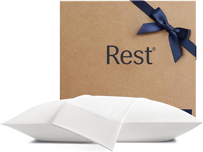 REST® Evercool®+ Cooling Pillowcases Standard - 2 Pillowcases for Sensitive Skin, Silver Infused Fabric for Hygienic Sleep, Silky Smooth for Curly Hair, High Elastic for Snug Fit (19x29 inches)