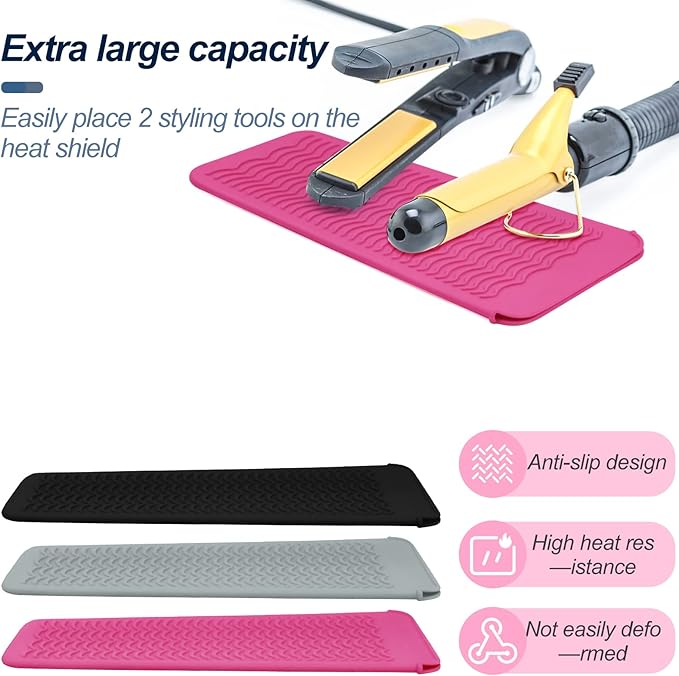 2PCS Silicone Heat Resistant Mat Pouch for Hair Straightener, Curling Iron, Flat Iron and Hot Hair Tools Pink
