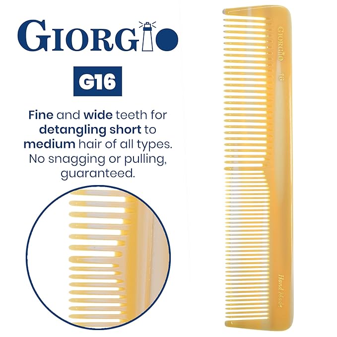 Giorgio G16 Fine Tooth and Wide Tooth Detangler Comb - Hair Comb for Men and for Women - Ideal as a Hair Styling Barber Comb and Detangler - Saw Cut and Handmade (Ivory)