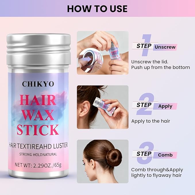 CHIKYO Hair Wax Stick, Edge Control Stick for Baby Hair, Slick Back Hair Brush, Flyaway Control, Edge Brush, Rat Tail Comb, Finishing & Coloring & Cleaning Styling Tools Set for Women, Men, Kids(6PCS)