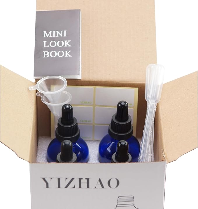 YIZHAO Blue Glass Dropper Bottle 4oz, Tincture Bottles with Glass Dropper, for Essential Oils, Aromatherapy, Cosmetic, Laboratory, Pharmacy, Liquids, Travel –4 Pcs