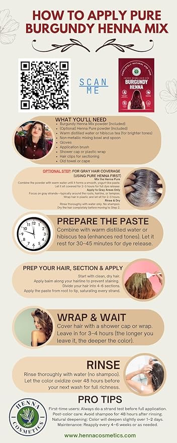 Natural Henna Hair Color Dye, 100% Pure Henna Powder for Hair Growth Organic (Burgundy, 100 Gr + Free 50 Gr.)