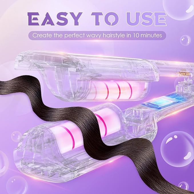 NOVUS Curling Iron Hair Crimper Waver - 1.25 Inch Anti-Scald Waves Curling Wand, Ionic Deep Waver Hair Curler Tool with Ceramic 2 Barrel for All Hair Types, Auto Shutdown Protection