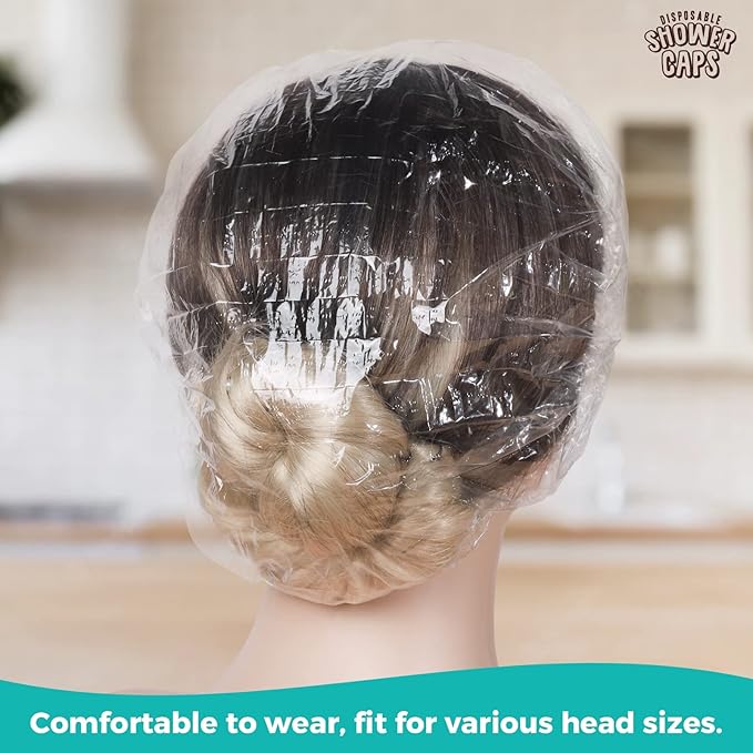 LEOBRO Disposable Shower Caps, Shower Cap, 60PCS Shower Caps for Women Disposable, Clear Plastic Shower Caps Disposable, Plastic Hair Caps for Shower, Hair Treatment, Travel, Regular Size 17.3 INCH