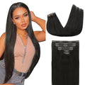 Lashey Seamless Clip in Hair Extensions Real Human Hair Extensions Straight 12 Inch 7pcs 80g Natural Black Soft Silky Clip in Hair Extensions with 100% Real Human Hair