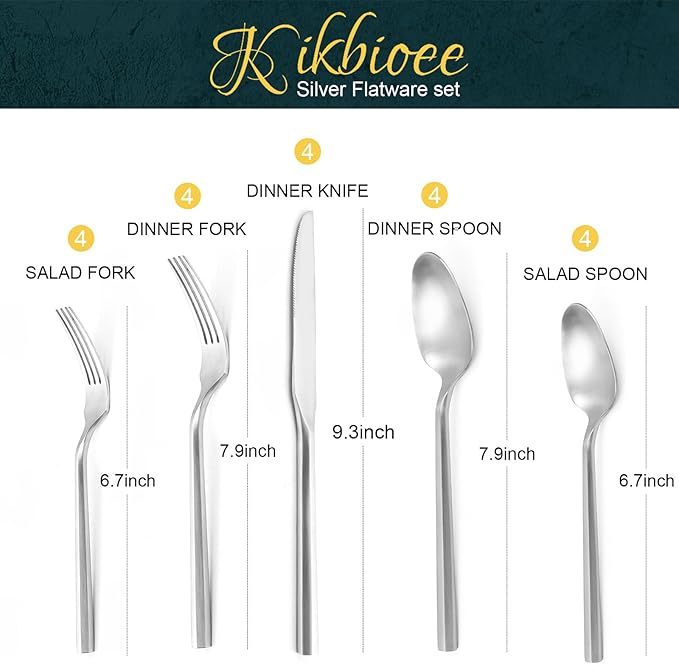 20 Piece Stainless Steel Silverware Set, Handle Flatware, Modern Matte Finish Cutlery Set, Service for 4, Dishwasher Safe