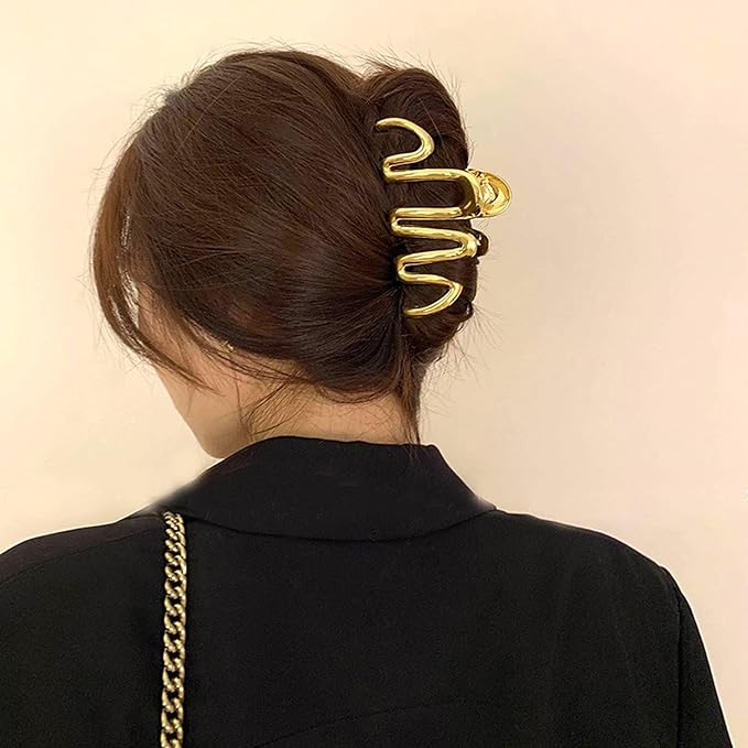 Hair Clip, Gold Irregular Waves, 1Pcs 4.52Inch Hair Claw Clips for Thin Thick Hair Accessories, Non-slip Head Clip, Elegant Hair Accessories