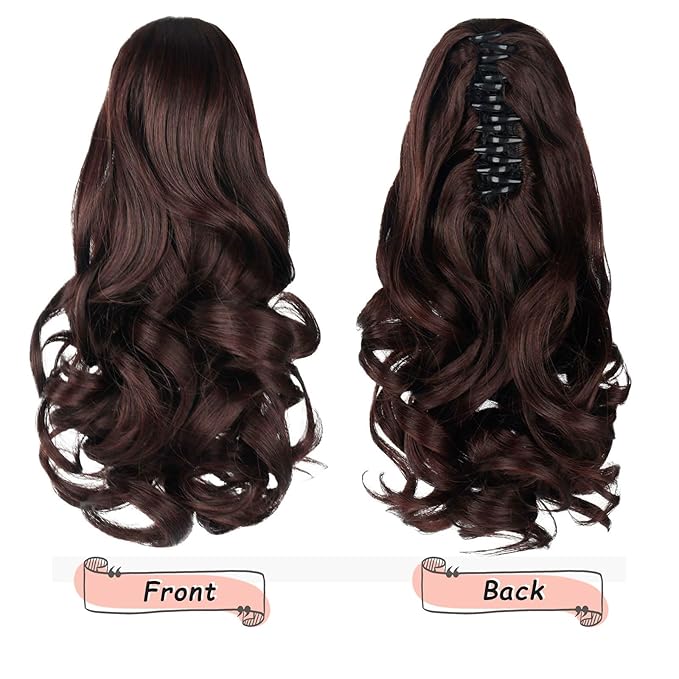 Ponytail Extension, Clip on Ponytails for Women, 12" Claw Clip in Short Curly Wavy Pony Hair Extension for Women - Brunette