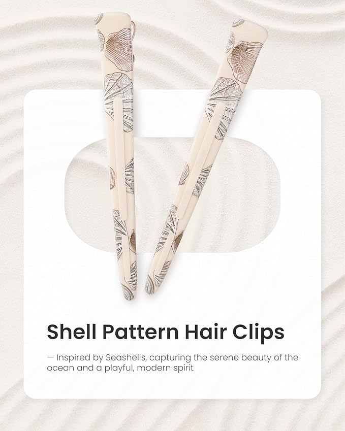 AIMIKE 4.8" Shell Pattern Clips for Styling – Built-In Silicone Band Duckbill Hair Clips, No-Crease Non-Slip Sectioning Clips for Thick, Curly Hair, Ideal for Makeup, Hairstyling & Rollers, 4-Pack