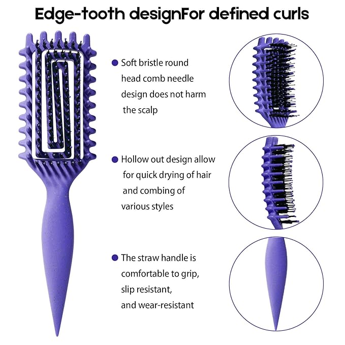 Curly Hair Brush Candybrush Curl Defining Brush for Detangling Shaping and Defining Curls for Women, Men, Wet & Dry Hair (Purple Pink)
