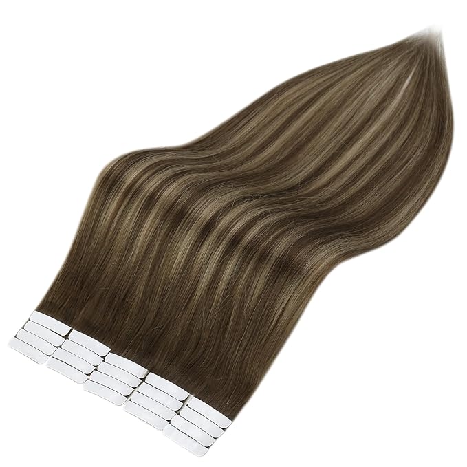 Full Shine Tape in Hair Extensions 4/24/4 Medium Brown to Blonde and Medium Brown 18INCH 100G 40PCS Natural Human Hair Extension Tape ins Seamless for Women Real Hair Party Straight