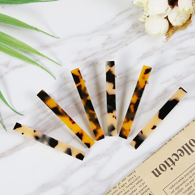 Cobahom Leopard Print and Tortoise Shell Hair Clips - 12 Pack Metal Duck Teeth Pins for Styling, 2.36 Inch