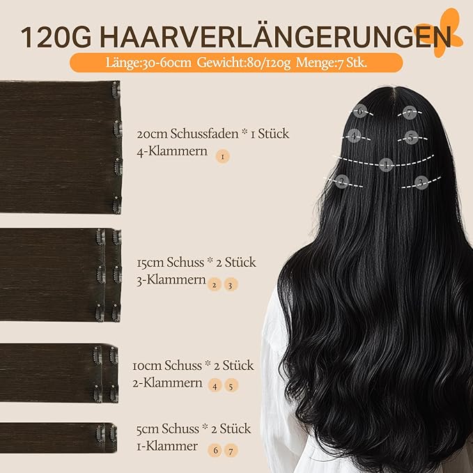 DOORES Clip in Human Hair Extensions Dark Brown 120g 7pcs 16 Inch Straight Real Hair Extensions Clip in Remy Natural Hair Extensions