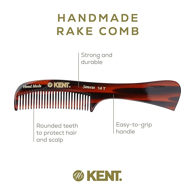 Kent 14T Hair Detangling Comb, Wide Tooth Comb for Long Hair, Wet and Dry Handmade Detangler for Women, Saw-Cut and Hand Polished Made in England