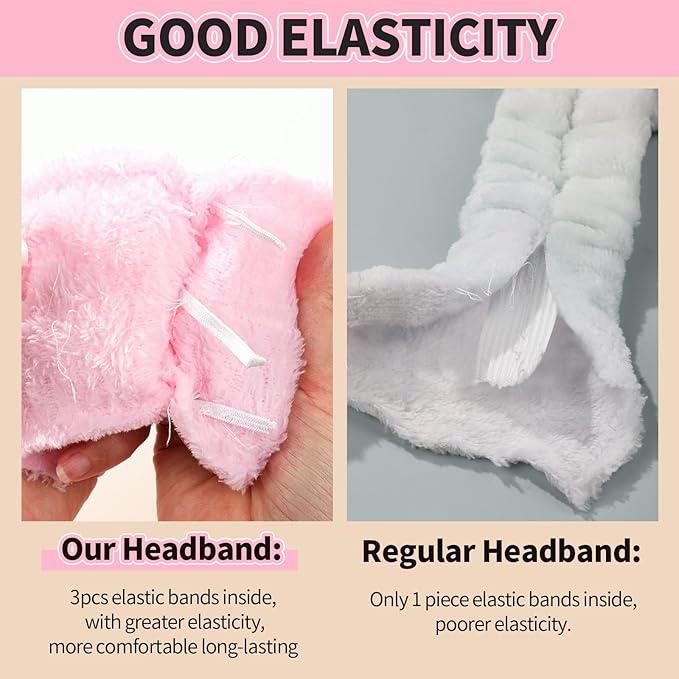 LEOBRO Spa Headband for Skin Care and Makeup, Women Teen Girls Hair Band Headbands for Washing Face, With Hair Scrunchies, Christmas Gifts for Teens (Pink & Creamy White & Black)