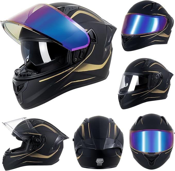 Full Face Motorcycle Helmets for Adult Men Women, DOT Approved Street Bike Racing Helmet Dual Visor Quick Release Buckle, Motorbike ADV Moped Helmet with Extra Clear Visor