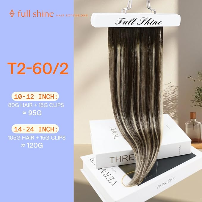 Full Shine Hair Extensions Clip ins Dark Brown Short Clip in Hair Extensions Dark Brown Balayage Platinum Blonde Remy Straight Hair Extension Thick Ends 12 Inch 7 Pcs 95 G