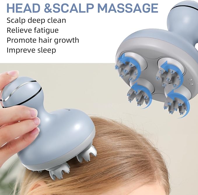 cotsoco Electric Scalp Head Massager, Scalp Hair Massage Waterproof Head Massager with 4 Heads 84 Nodes for Hair Growth and Stress Release Massage Purple