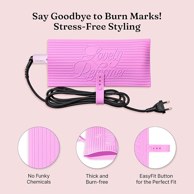 VODANA Multipurpose Silicone Pad - Heat-Resistant Rest & Travel Pouch for Hair Styling Irons, Includes Cord Organizer, 10x5 Inch (Pink) (Violet)